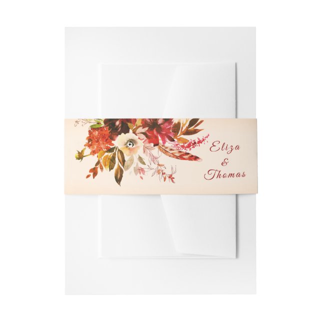 Blushed Linen Autumn Floral Invitation Belly Band (Front Example)