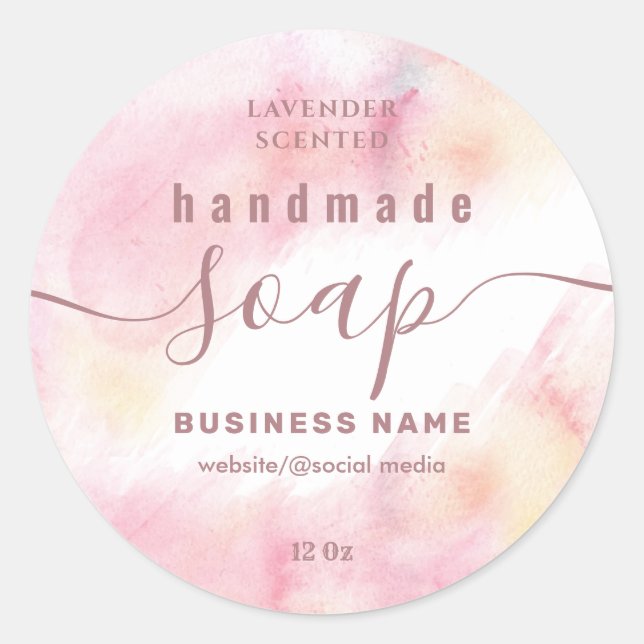 Blushed watercolor script handmade soap label (Front)