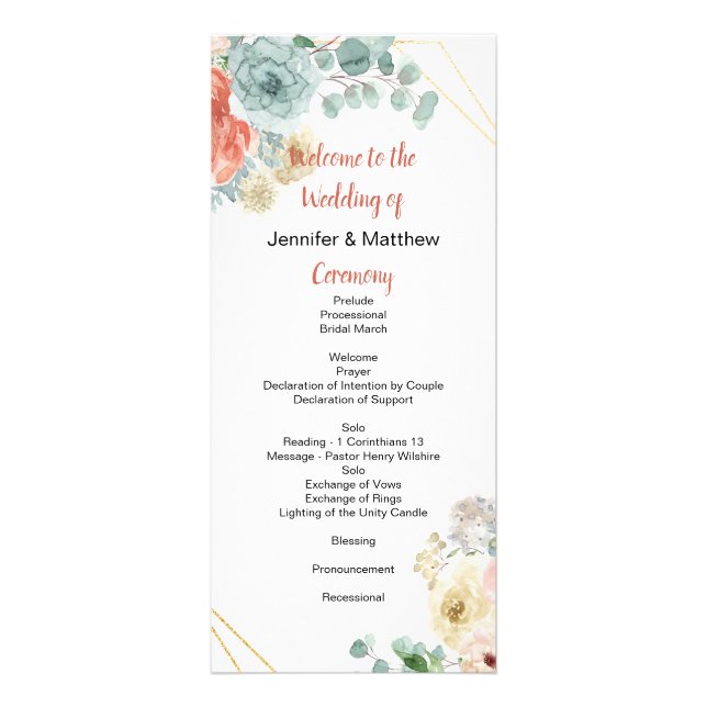 Blushing Apricot Floral Wedding Program (Front)