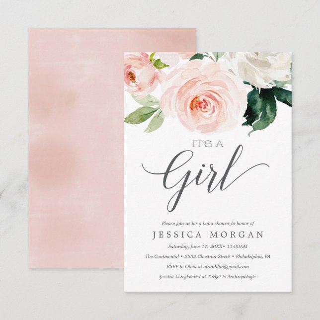 Blushing Blooms Baby Shower Invitation Card (Front/Back)