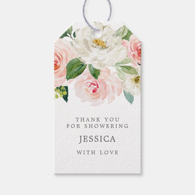 Blushing Blooms Bridal Shower Favor Tag (Front)