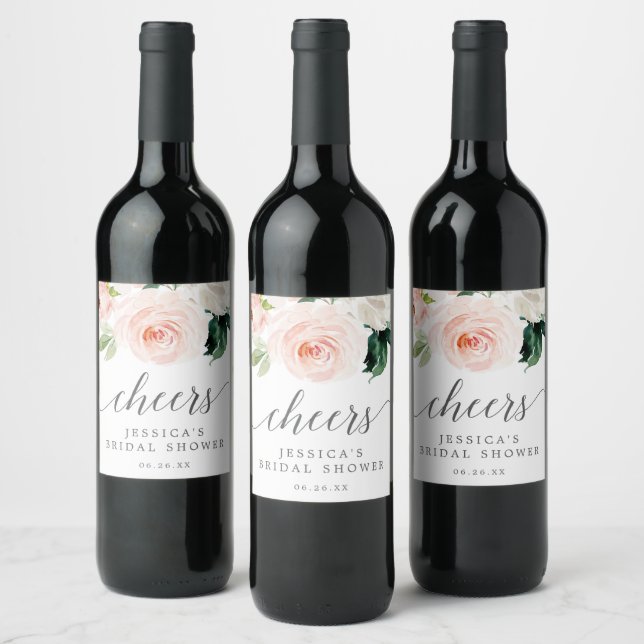 Blushing Blooms Bridal Shower Favors Wine Labels (Bottles)