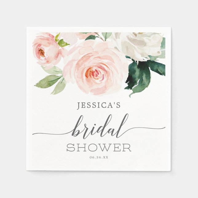 Blushing Blooms Bridal Shower Napkins (Front)