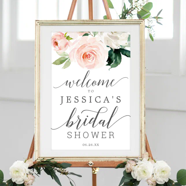 Blushing Blooms Bridal Shower Welcome Sign | Zazzle