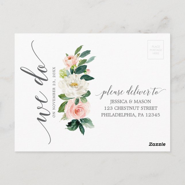 Blushing Blooms Floral Wedding RSVP Postcard (Back)