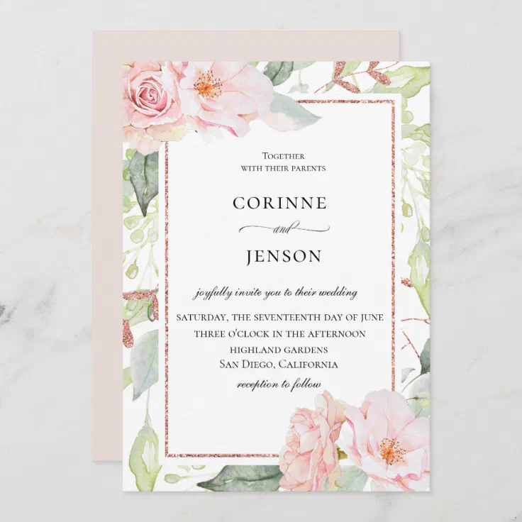 Blushing Blooms Frame Wedding Invitation | Zazzle