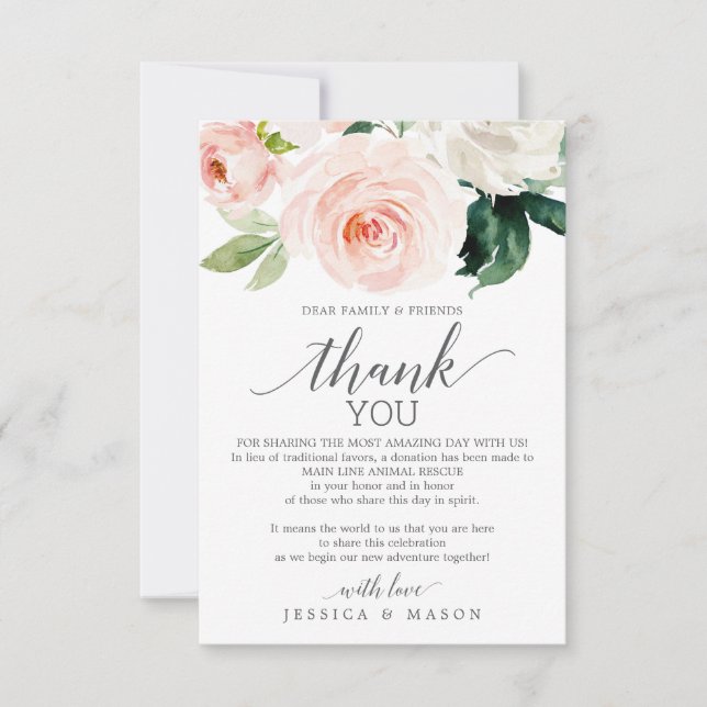 Blushing Blooms In Lieu of Favors Place Card (Front)