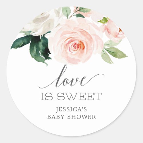 Blushing Blooms Love Is Sweet Baby Shower Favor Classic Round Sticker