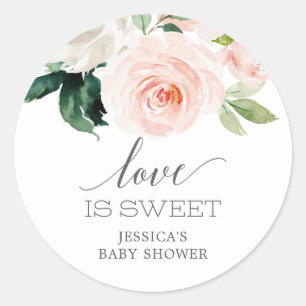 Blushing Blooms Love Is Sweet Baby Shower Favor Classic Round Sticker