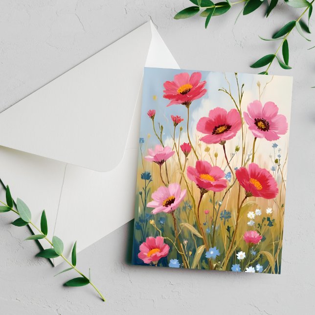 Blushing Blooms | Pink Flower Meadow Floral Card (Creator Uploaded)