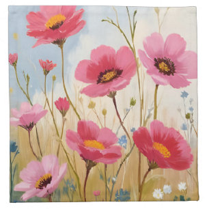 Blushing Blooms Pink Flower Meadow Floral Cloth Napkin