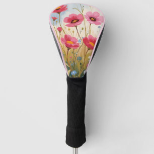 Blushing Blooms   Pink Flower Meadow Floral Golf Head Cover