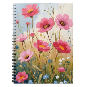 Blushing Blooms Pink Flower Meadow Floral Notebook