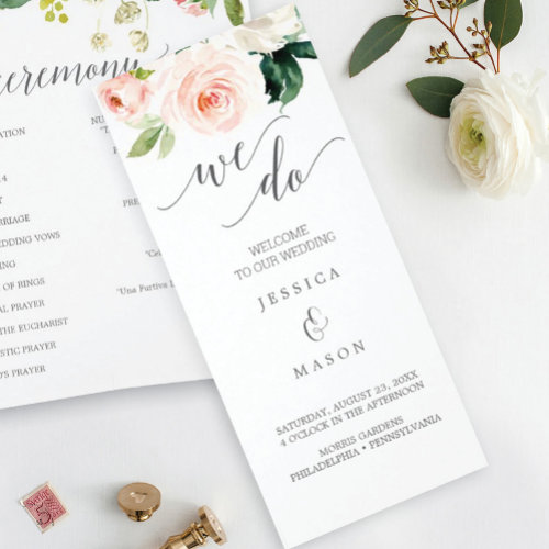 Blushing Blooms Tri-Fold Wedding Program Flyer