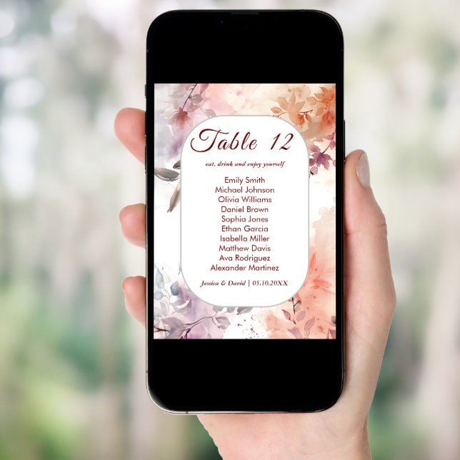 Blushing Blooms Watercolor Table Seating Card (Front Digital)