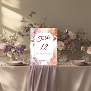 Blushing Blooms Watercolor Wedding Table Number