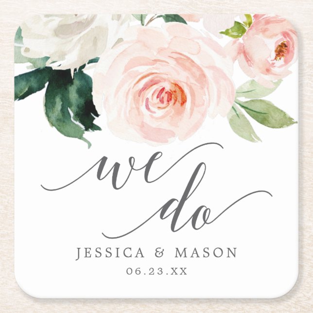 Blushing Blooms Wedding Coasters (Front)