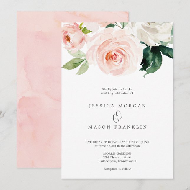Blushing Blooms Wedding Invitation Ampersand (Front/Back)