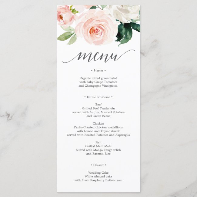 Blushing Blooms Wedding Menu - Wedding Menus