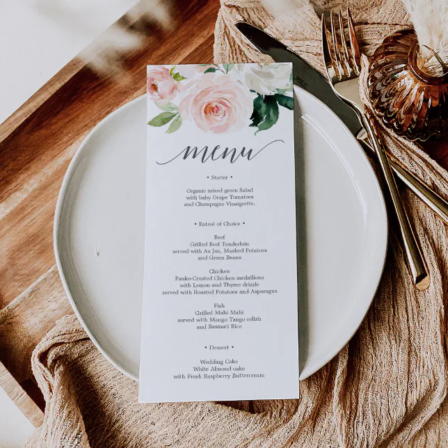 Blushing Blooms Wedding Menu Wedding Menus Zazzle