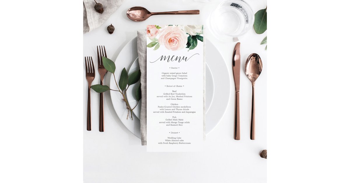 Blushing Blooms Wedding Menu Wedding Menus Zazzle