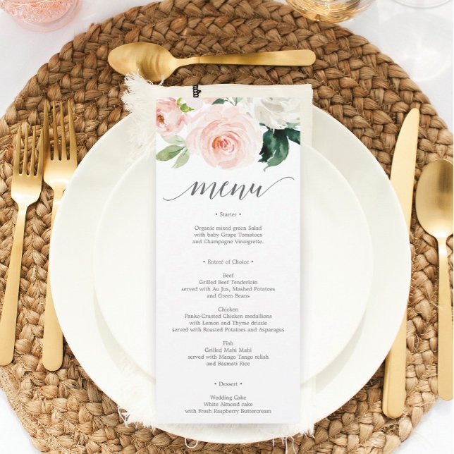 Blushing Blooms Wedding Menu - Wedding Menus Invitation (Creator Uploaded)