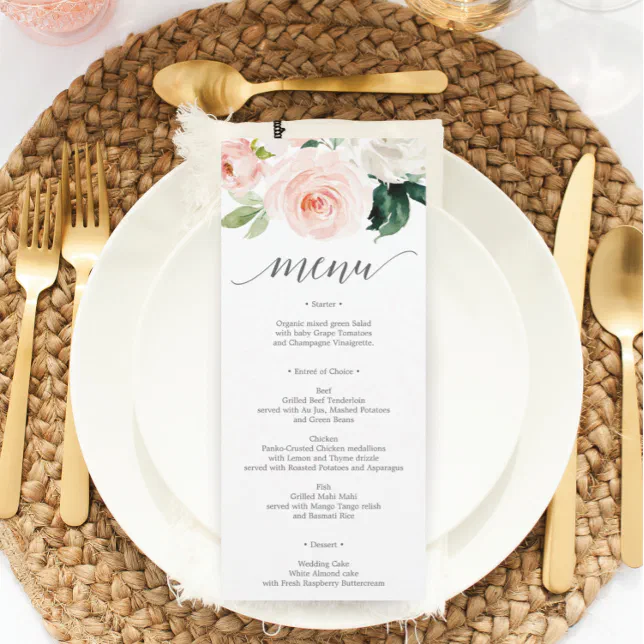 Blushing Blooms Wedding Menu - Wedding Menus Invitation | Zazzle