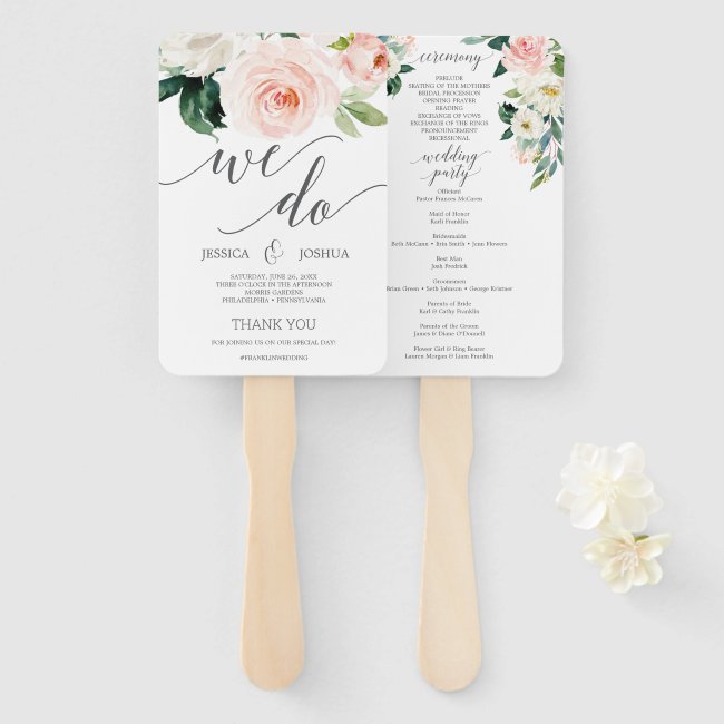 Blushing Blooms Wedding Program Fan