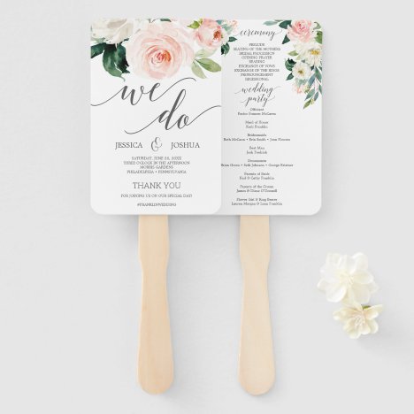 Burgundy and Blush Olivia Collection Wedding Program Petal Fans Assembled