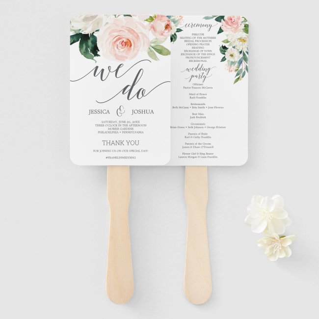 Blushing Blooms Wedding Program Fan
