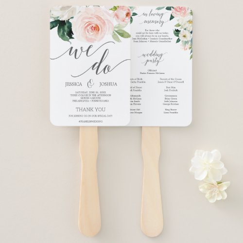 Blushing Blooms Wedding Program Fan Loving Memory