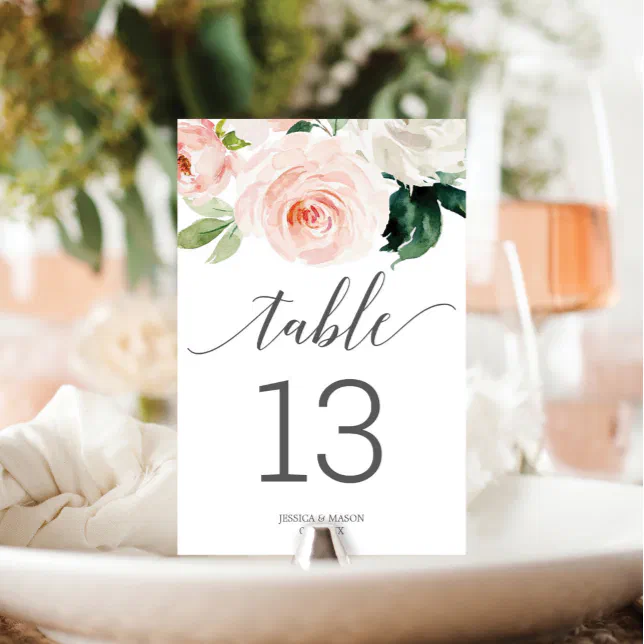 Blushing Blooms Wedding Table Numbers Double Sided | Zazzle