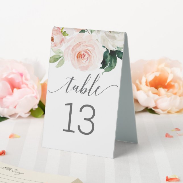 Blushing Blooms Wedding Table Numbers Table Tent (In SItu (Wedding))