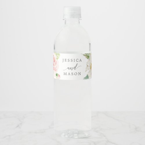 Blushing Blooms Wedding Water Bottle Label