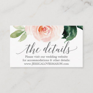 Blushing Blooms Wedding Website Insert Card