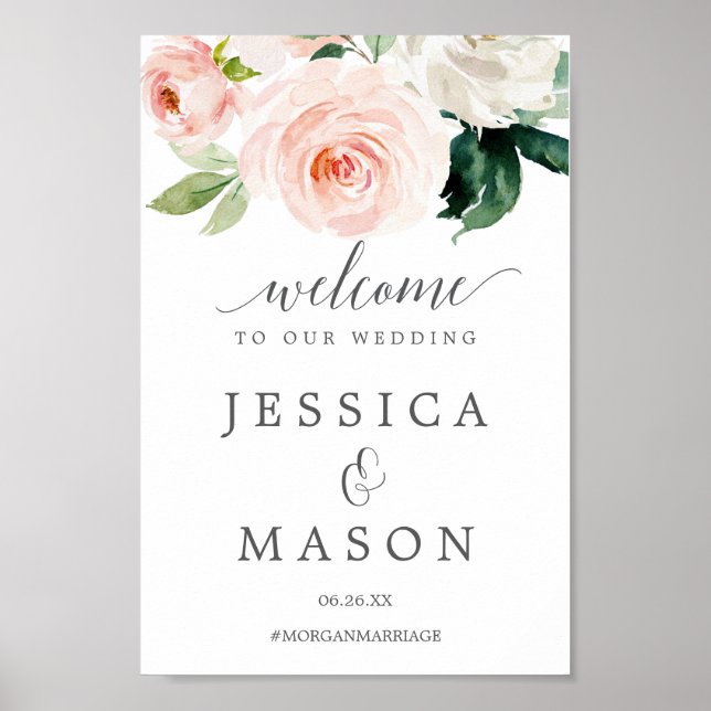 Blushing Blooms Wedding Welcome Sign (Front)
