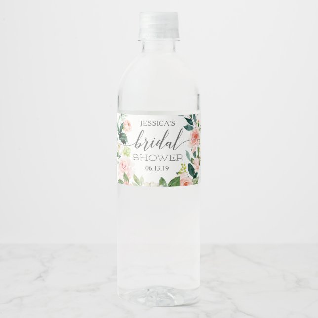 Blushing Bridal Shower Water Bottle Label (Front)