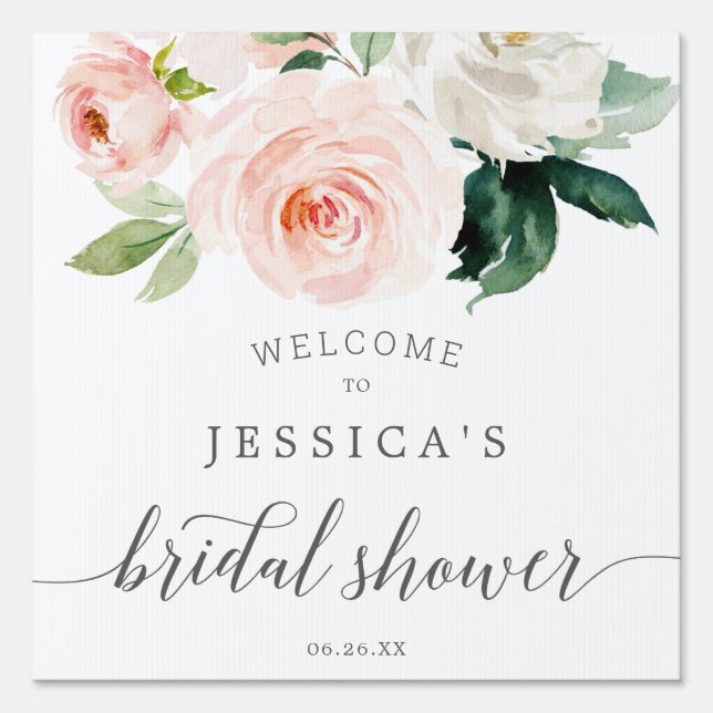 Blushing Bridal Shower Welcome Sign and Favors (Front)