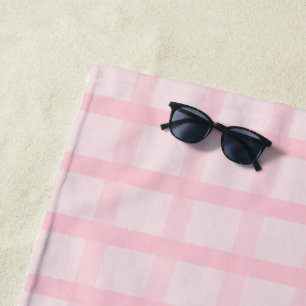 Blushing Bride And Tea Rose Pink Gingham Pattern Beach Towel