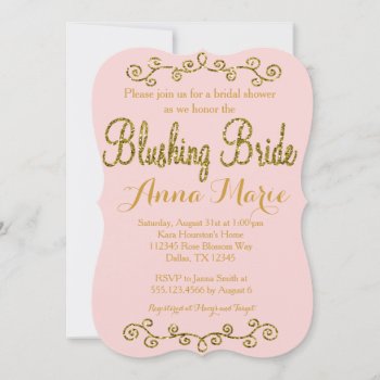 Blushing Bride Blush Pink Bridal Shower Invitation by seasidepapercompany at Zazzle