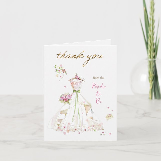 Blushing Bride in Bloom Bride to Be Letterpress Thank You Card (Front)