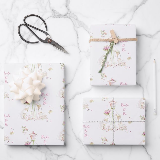 Blushing Bride in Bloom Bride to Be Wrapping Paper Sheets (Front)