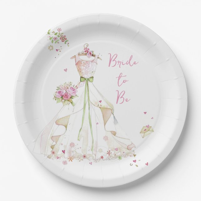 Blushing Bride in Bloom Paper Plates (Front)