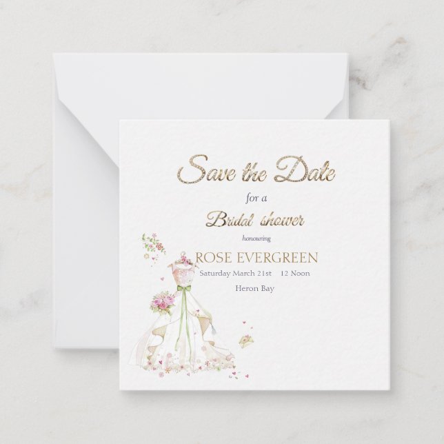 Blushing Bride in Bloom Save the Date Note Card (Front)