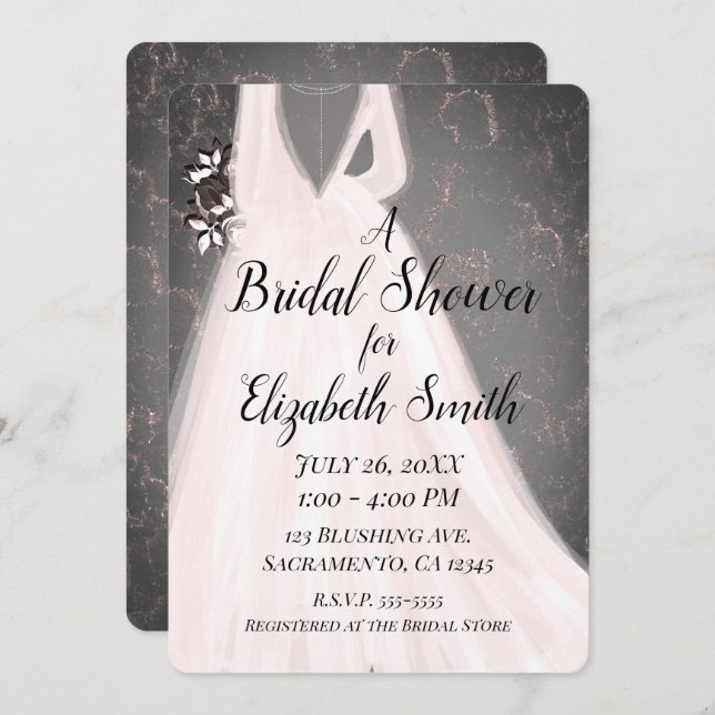 Blushing Bride Pink Grey Modern Glam Bridal Shower Invitation (Front/Back)