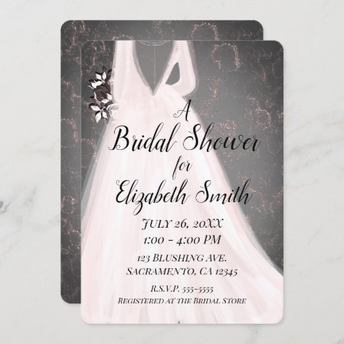 Blushing Bride Pink Grey Modern Glam Bridal Shower Invitation