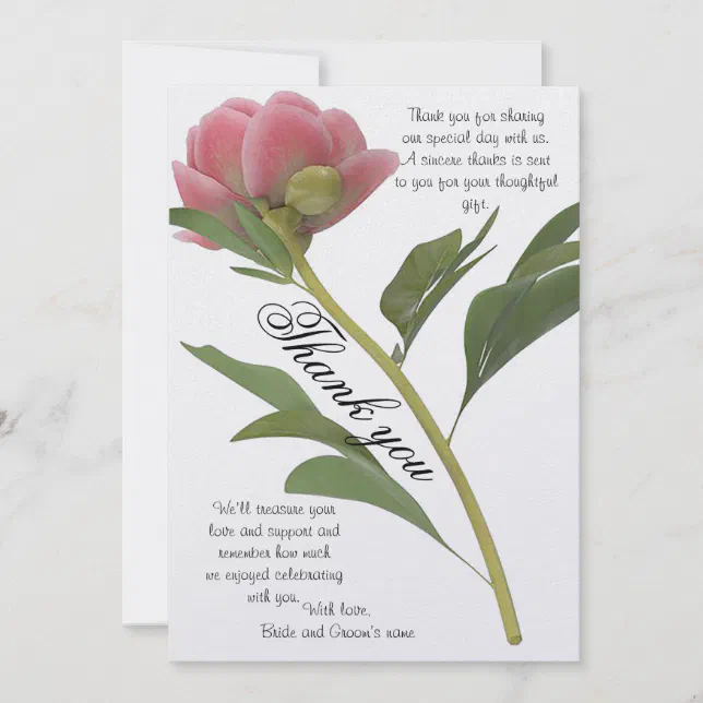 Blushing Bride Wedding Thank You Card | Zazzle