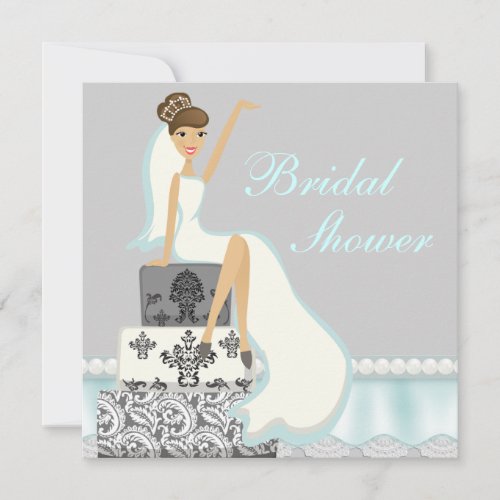 Blushing Brunette Damask Cake Bridal Shower Invite