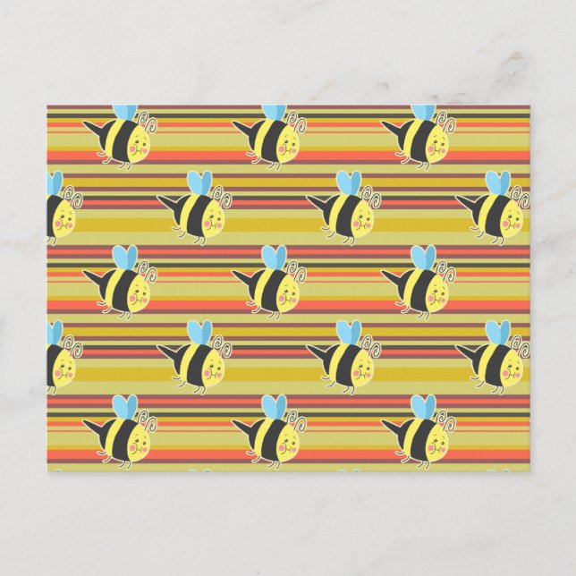 Blushing Bumblebee Striped Pattern Postcard (Front)