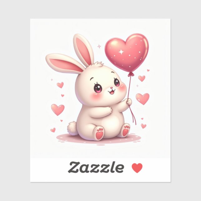 Blushing Bunny with Heart Balloon – Pastel Kawaii  Sticker (Sheet)